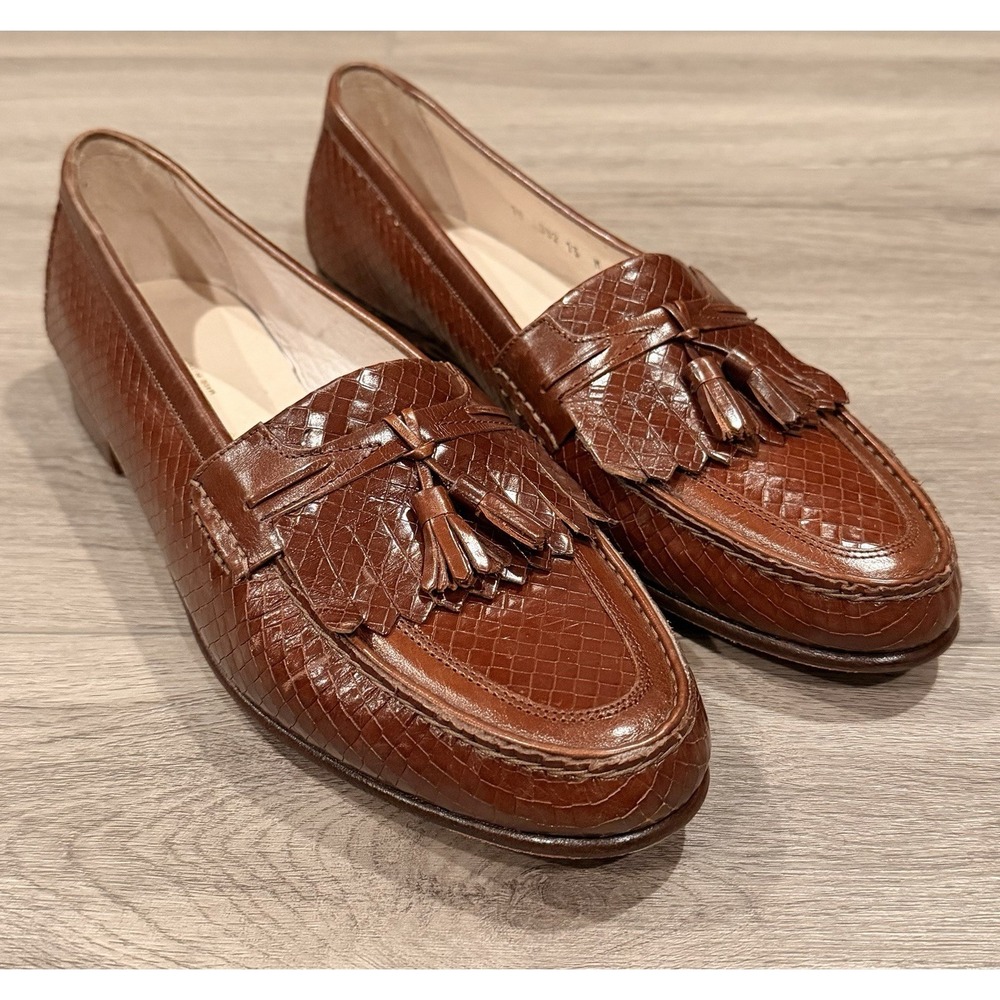 JOHNSTON & MURPHY Brown Leather & Waxed Cord Moc Toe Kiltie Loafer Tassel Sz 13M